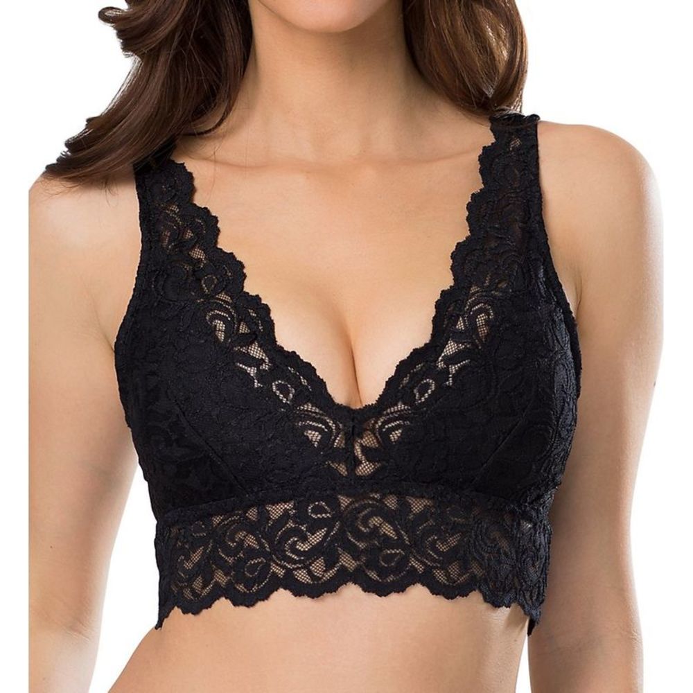 Smart and Sexy Signature Lace Deep V Bralette -  Black Hue  SA874